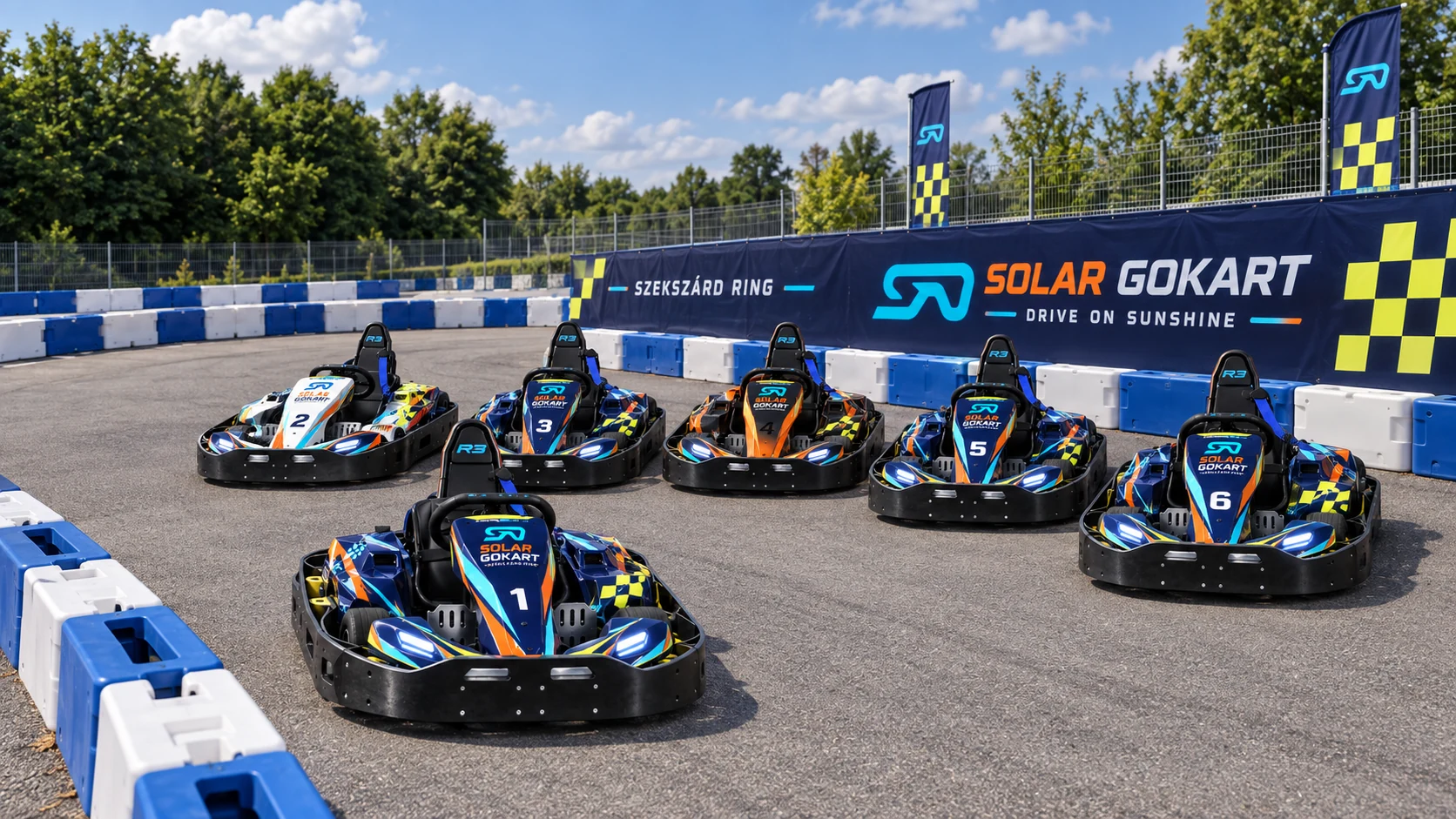 Hat Solar Gokart a flotta indigó, narancs és fehér arculati változataival – látványterv